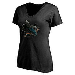 San Jose Sharks Women's Personalized Midnight Mascot Logo V-Neck T-Shirt