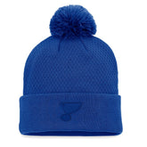 St. Louis Blues Fanatics Women's Authentic Pro Road Cuffed Knit Hat with Pom