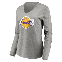 LeBron James Los Angeles Lakers Women's #6 Playmaker Name & Number Long Sleeve V-Neck T-Shirt - Heathered Gray discount
