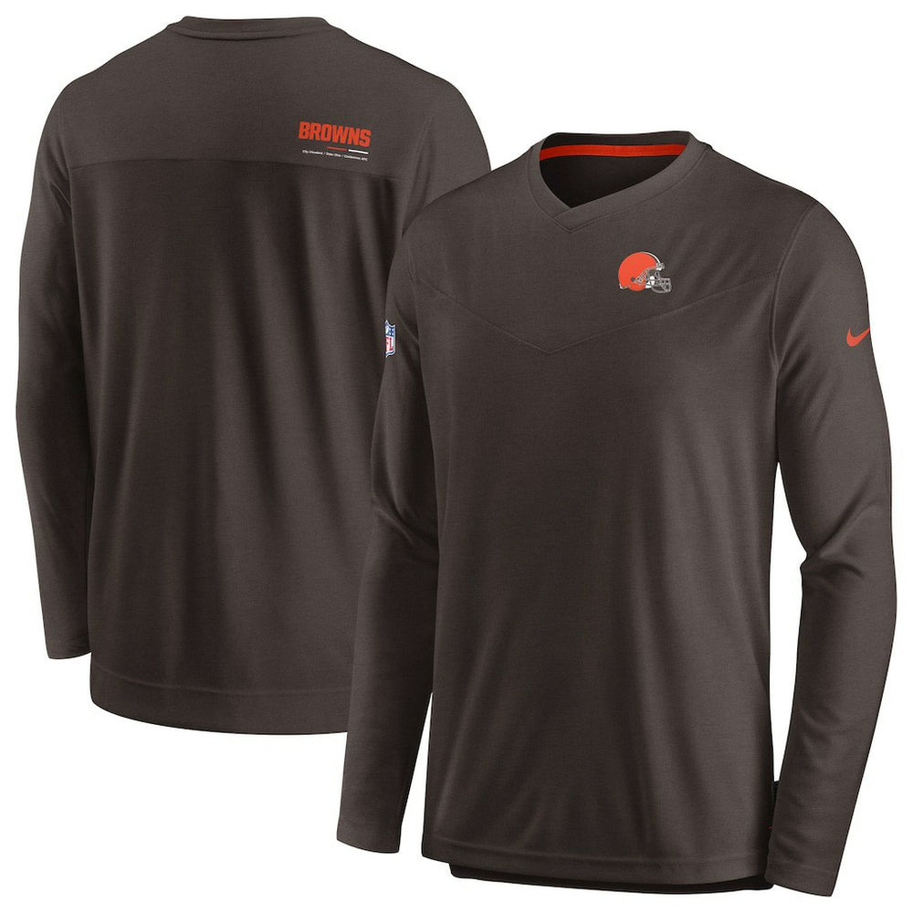 NFL Cleveland Browns Sideline Coach Chevron Lock Up Long Sleeve V-Neck Performance T-Shirt