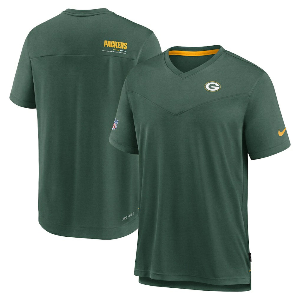 NFL Green Bay Packers Sideline Coach Chevron Lock Up Logo V-Neck Performance T-Shirt
