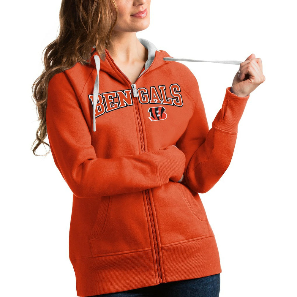 NFL Cincinnati Bengals Antigua Women's Wordmark Victory Full-Zip Hoodie