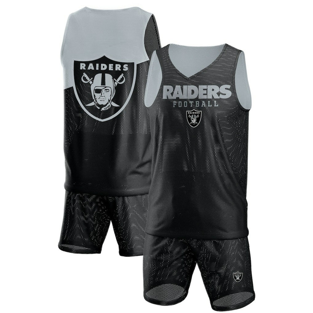 NFL Las Vegas Raiders FOCO Colorblock Mesh V-Neck & Shorts Set