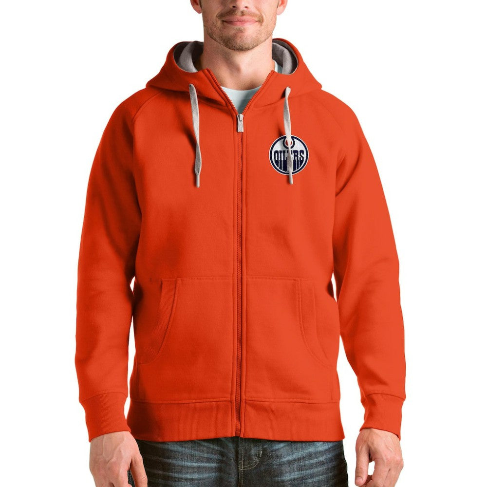 Edmonton Oilers Antigua Logo Victory Full-Zip Hoodie