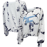 NFL Tennessee Titans Majestic Threads Women's Off-Shoulder Tie-Dye V-Neck Long Sleeve T-Shirt