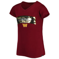 NFL Washington Commanders Girls Youth Reverse Sequin Wordmark V-Neck T-Shirt