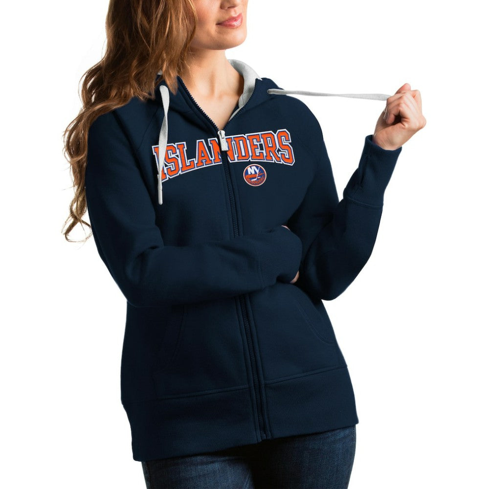 New York Islanders Antigua Women's Wordmark Victory Full-Zip Hoodie