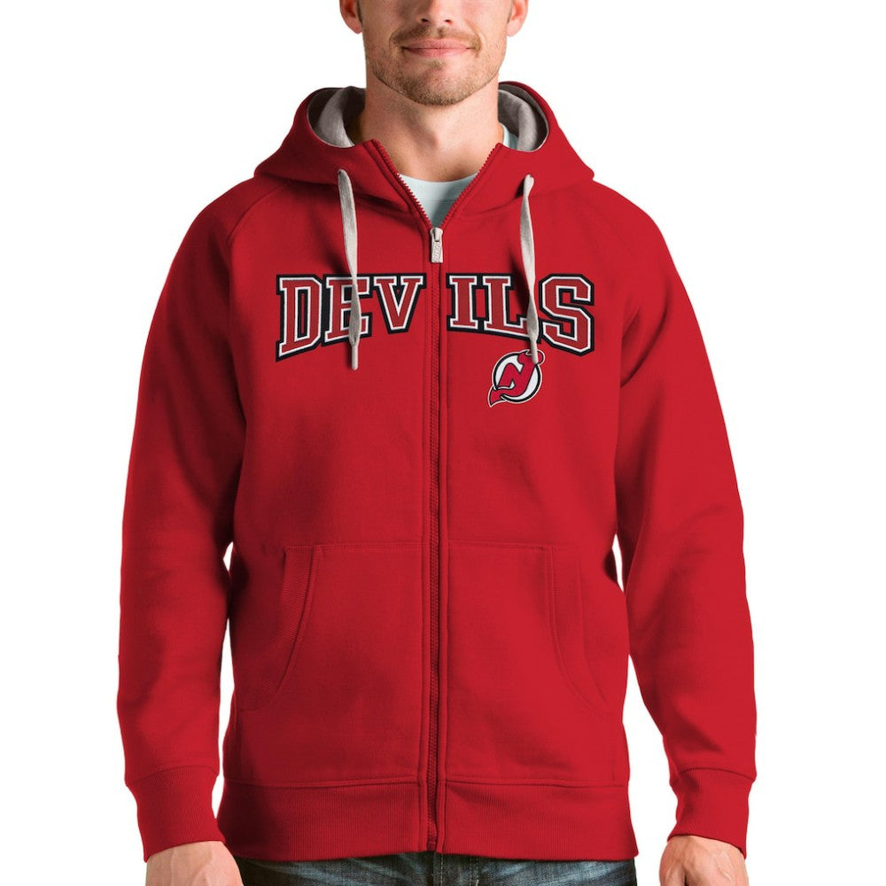 New Jersey Devils Antigua Wordmark Victory Full-Zip Hoodie