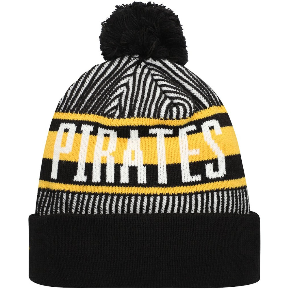 Pittsburgh Pirates Striped Cuffed Knit Hat with Pom - Black | New Era