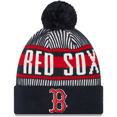 Boston Red Sox Striped Cuffed Knit Hat with Pom - Navy | New Era