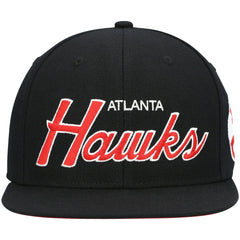 Atlanta Hawks Hardwood Classics Script 2.0 Snapback Hat - Black | Mitchell & Ness for sale