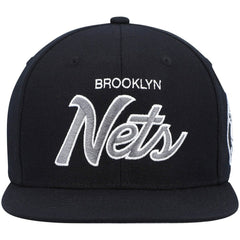 Brooklyn Nets Hardwood Classics Script 2.0 Snapback Hat - Black | Mitchell & Ness discount