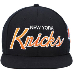 New York Knicks Hardwood Classics Script 2.0 Snapback Hat - Black | Mitchell & Ness sale