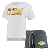 Los Angeles Lakers Concepts Sport Women's Resurgence Slub Burnout Raglan Top & Shorts Sleep Set - Charcoal/White cheap