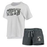Brooklyn Nets Concepts Sport Women's Resurgence Slub Burnout Raglan Top & Shorts Sleep Set - Charcoal/White discount