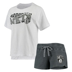 Brooklyn Nets Concepts Sport Women's Resurgence Slub Burnout Raglan Top & Shorts Sleep Set - Charcoal/White discount