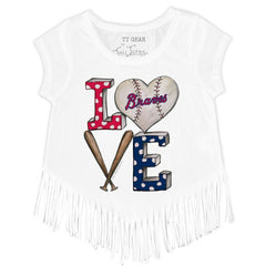 Atlanta Braves Tiny Turnip Girls Youth Baseball Love Fringe T-Shirt - White