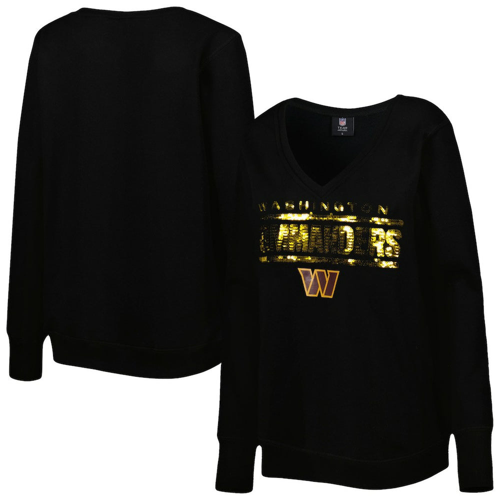 NFL Washington Commanders Cuce Women's Sequin Logo V-Neck Pullover Sweatshirt