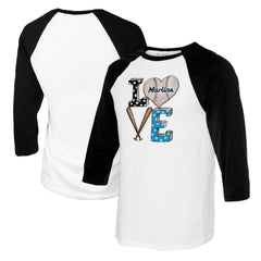 Miami Marlins Tiny Turnip Women's Baseball Love Raglan 3/4-Sleeve T-Shirt - White/Black