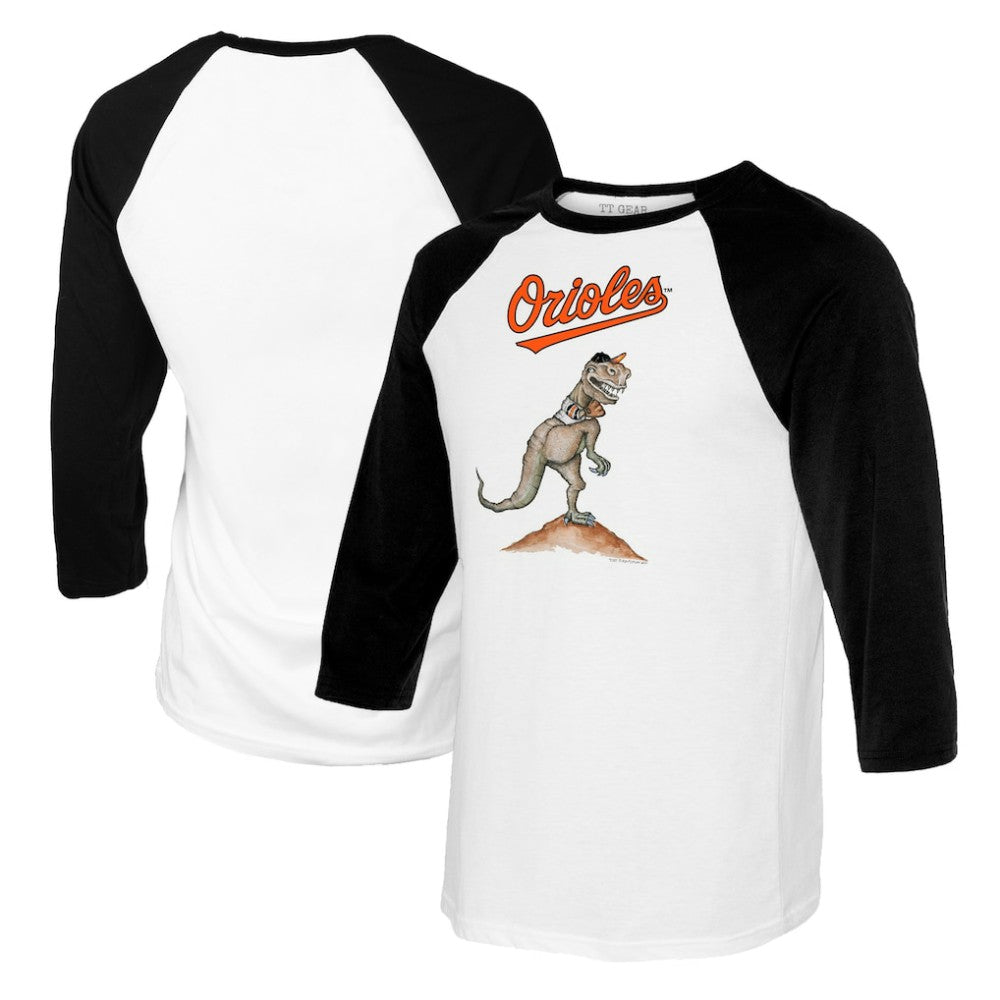 Baltimore Orioles Tiny Turnip Youth TT Rex Raglan 3/4 Sleeve T-Shirt - White/Black