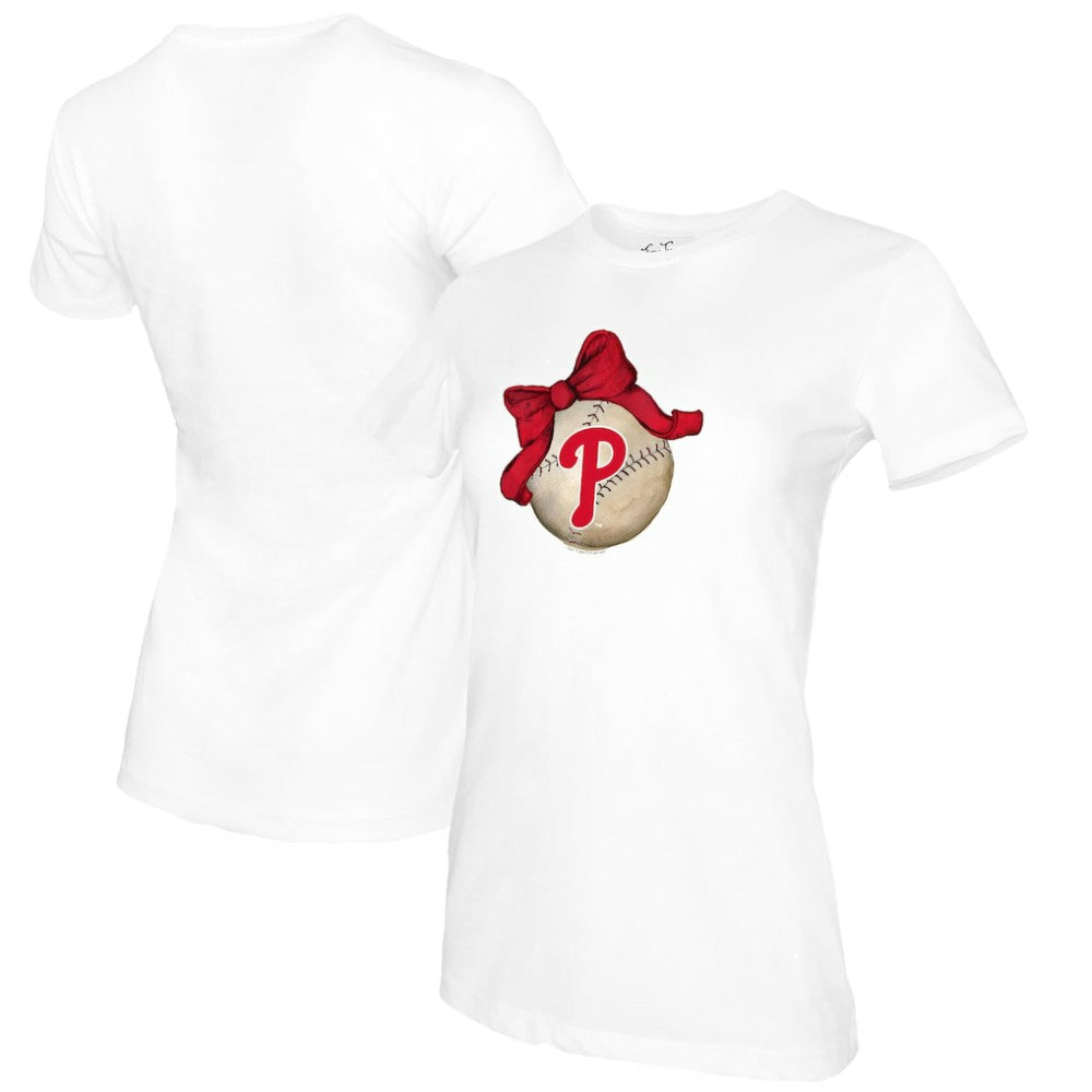 Philadelphia Phillies Tiny Turnip Women's Baseball Bow T-Shirt - White