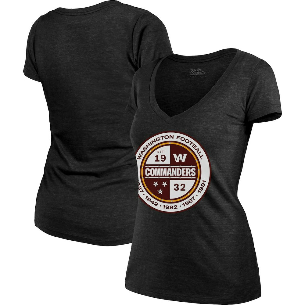 NFL Washington Commanders Majestic Threads Women's Bling Tri-Blend V-Neck T-Shirt