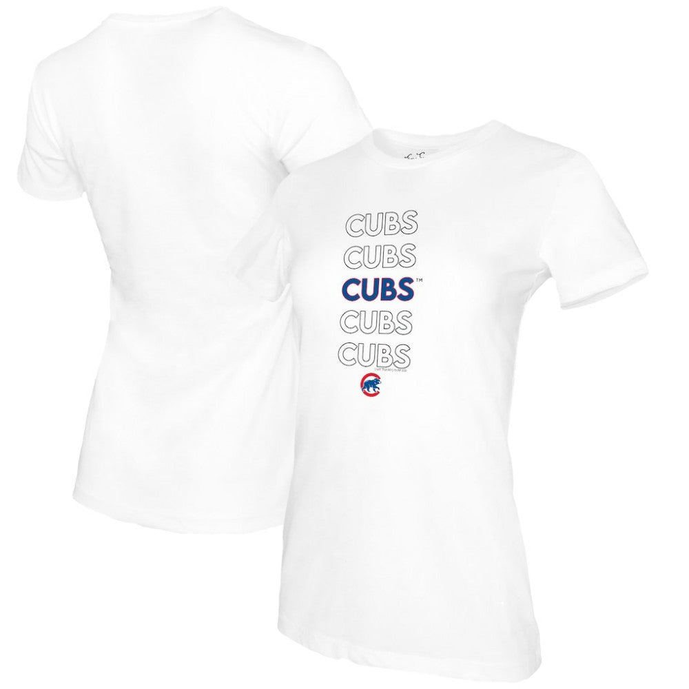 Chicago Cubs Tiny Turnip Women's Stacked T-Shirt - White