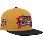Philadelphia 76ers Hardwood Classics Snapback Hat - Gold/Black | Mitchell & Ness for sale