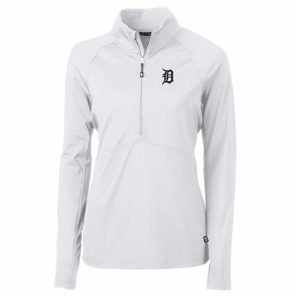 Detroit Tigers Cutter & Buck Women's Adapt Eco Knit Stretch Half-Zip Pullover Top - White
