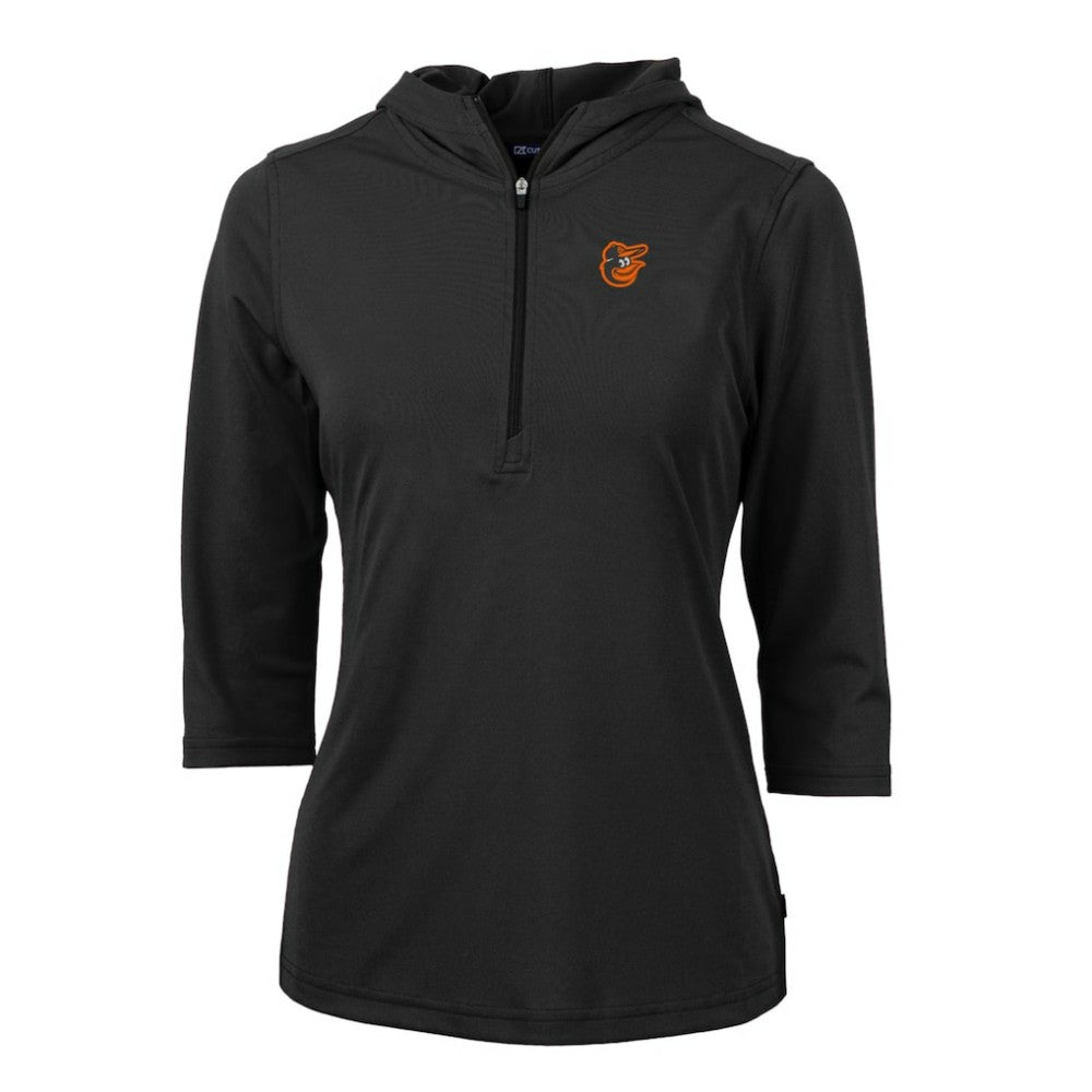 Baltimore Orioles Cutter & Buck Women's Virtue Eco Pique 3/4 Sleeve Half-Zip Pullover Hoodie - Black