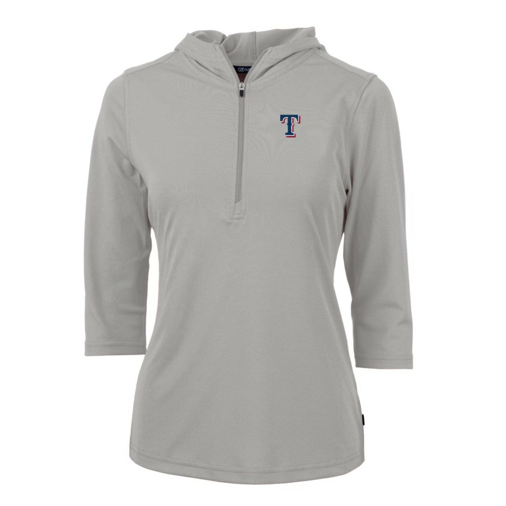 Texas Rangers Cutter & Buck Women's Virtue Eco Pique 3/4 Sleeve Half-Zip Pullover Hoodie - Gray