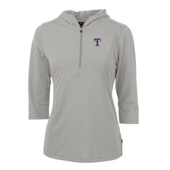 Texas Rangers Cutter & Buck Women's Virtue Eco Pique 3/4 Sleeve Half-Zip Pullover Hoodie - Gray