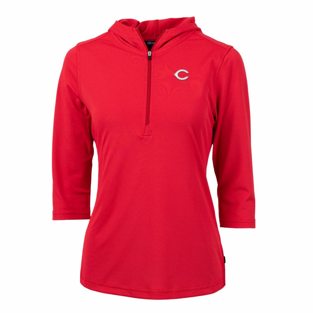 Cincinnati Reds Cutter & Buck Women's Virtue Eco Pique 3/4 Sleeve Half-Zip Pullover Hoodie - Red