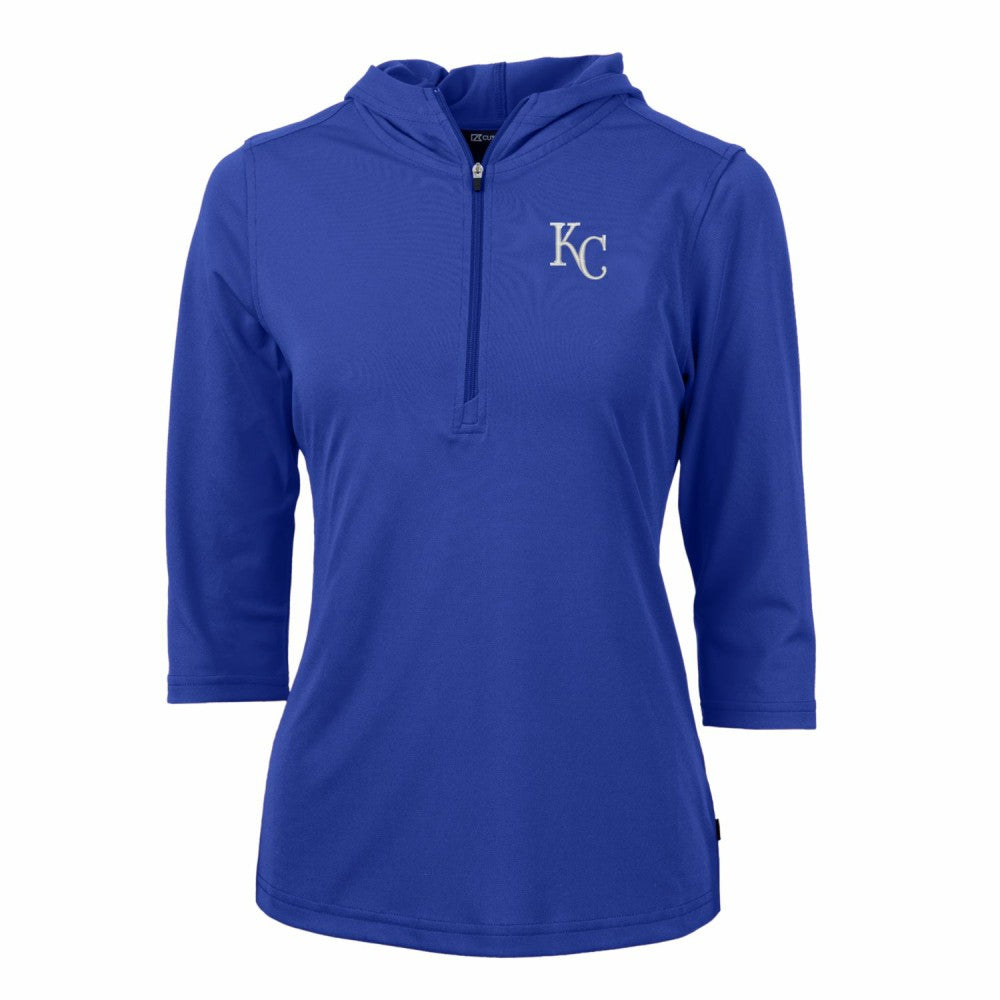 Kansas City Royals Cutter & Buck Women's Virtue Eco Pique 3/4 Sleeve Half-Zip Pullover Hoodie - Royal
