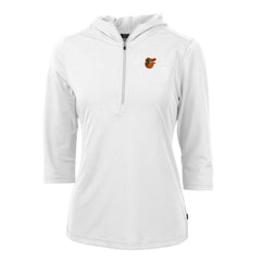 Baltimore Orioles Cutter & Buck Women's Virtue Eco Pique 3/4 Sleeve Half-Zip Pullover Hoodie - White