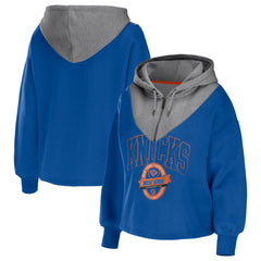 New York Knicks WEAR by Erin Andrews Women's Pieced Quarter-Zip Hoodie Jacket - Blue sale