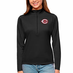 Cincinnati Reds Antigua Women's Tribute Quarter-Zip Pullover Top - Black