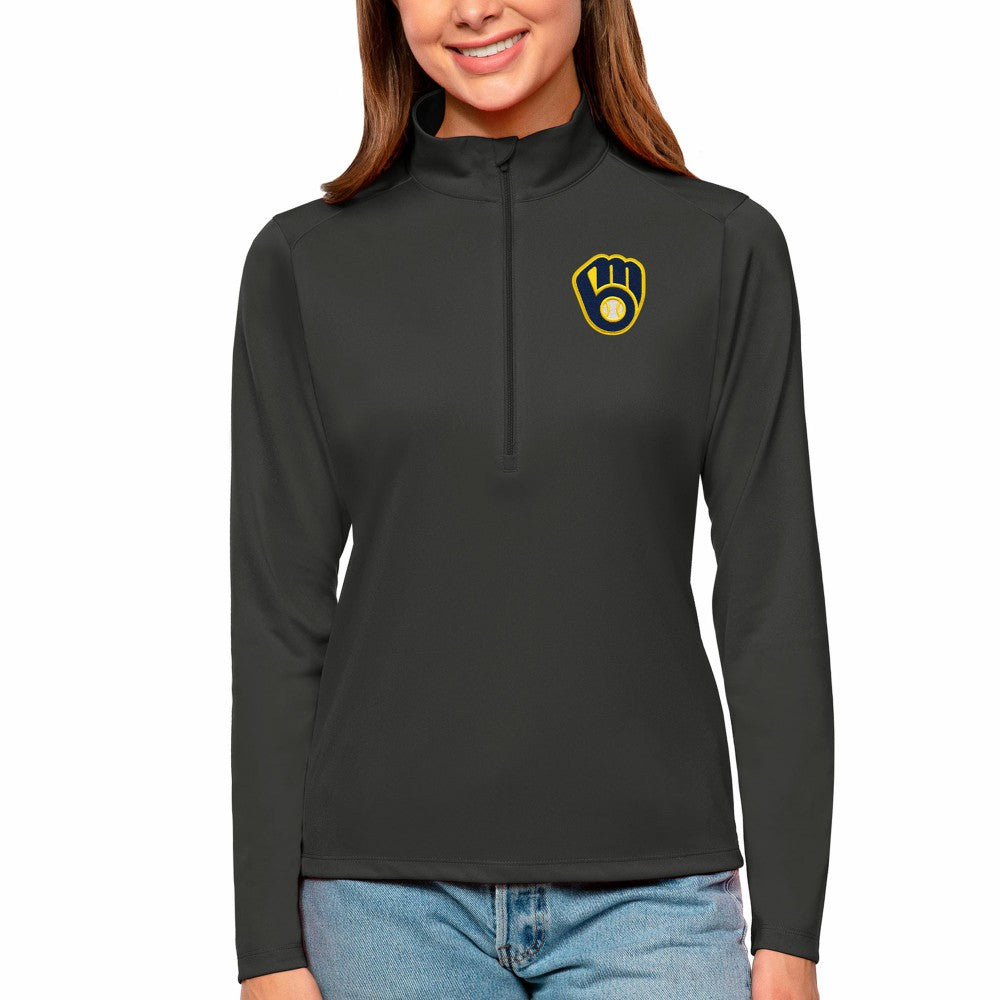 Milwaukee Brewers Antigua Women's Tribute Quarter-Zip Pullover Top - Charcoal