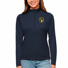 Milwaukee Brewers Antigua Women's Tribute Quarter-Zip Pullover Top - Navy