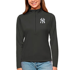 New York Yankees Antigua Women's Tribute Quarter-Zip Pullover Top - Charcoal