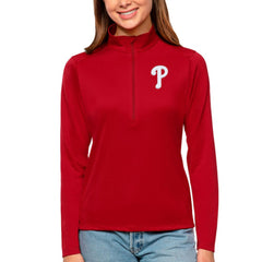 Philadelphia Phillies Antigua Women's Tribute Quarter-Zip Pullover Top - Red