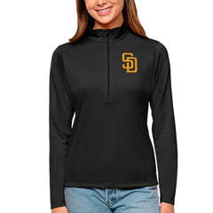 San Diego Padres Antigua Women's Tribute Quarter-Zip Pullover Top - Black