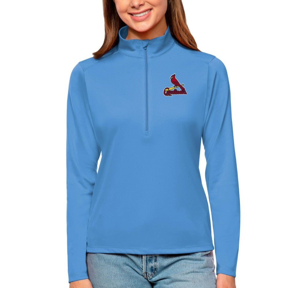 St. Louis Cardinals Antigua Women's Tribute Quarter-Zip Pullover Top - Light Blue