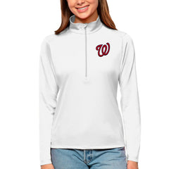 Washington Nationals Antigua Women's Tribute Quarter-Zip Pullover Top - White