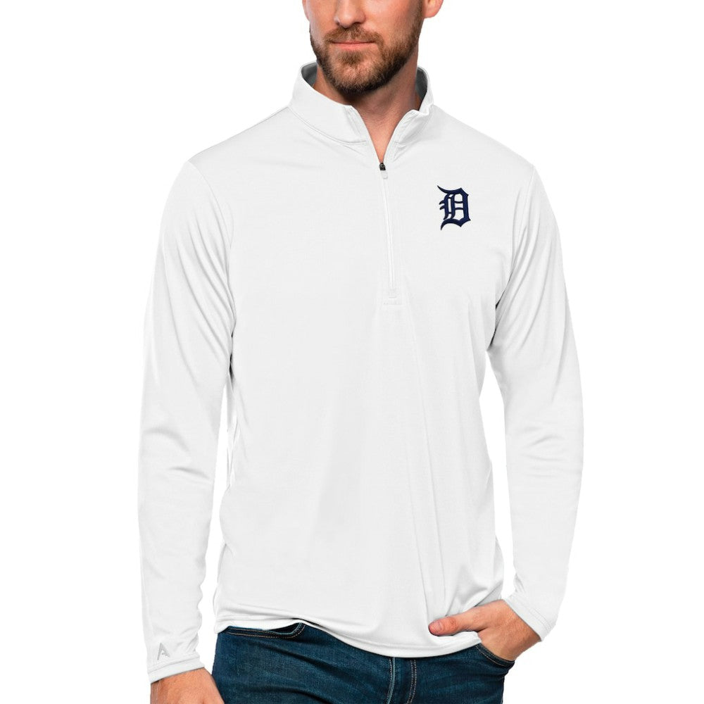 Detroit Tigers Antigua Tribute Quarter-Zip Pullover Top - White