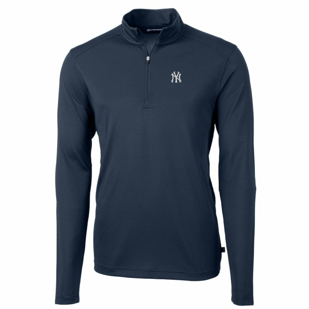 New York Yankees Cutter & Buck Big & Tall Virtue Eco Pique Quarter-Zip Pullover Jacket - Navy
