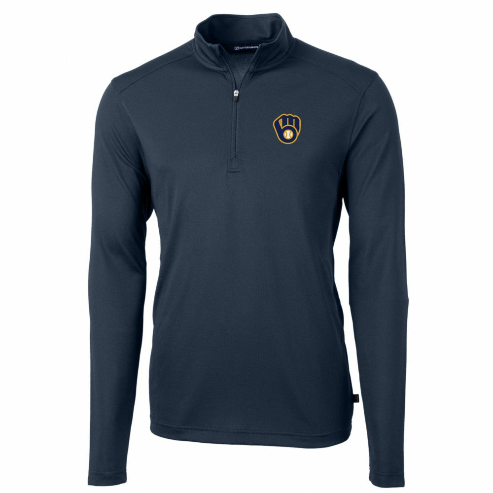 Milwaukee Brewers Cutter & Buck Big & Tall Virtue Eco Pique Quarter-Zip Pullover Jacket - Navy