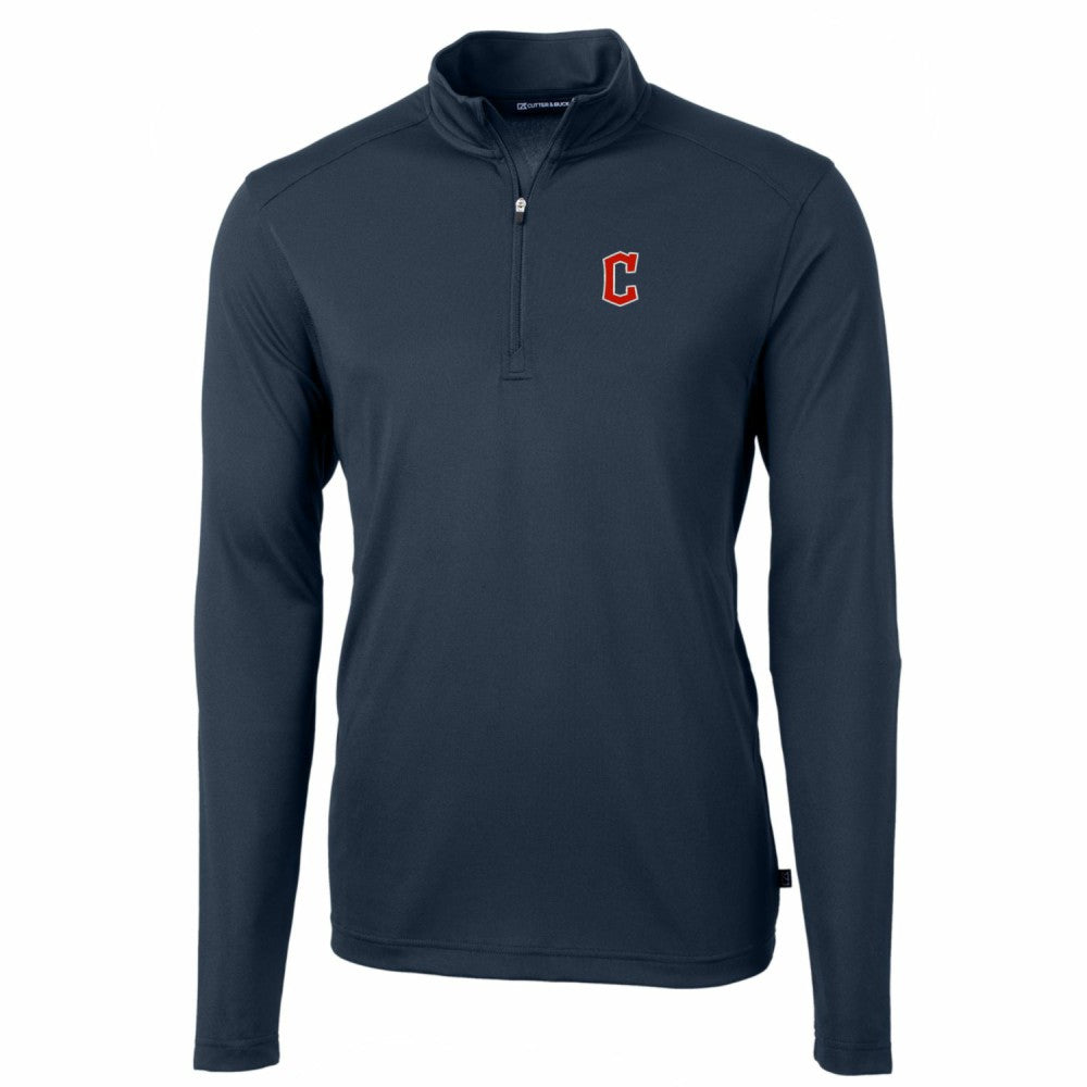Cleveland Guardians Cutter & Buck Big & Tall Virtue Eco Pique Quarter-Zip Pullover Jacket - Navy