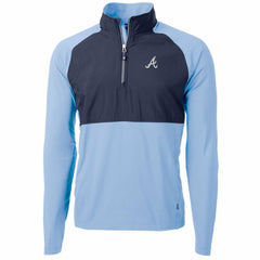 Atlanta Braves Cutter & Buck Adapt Eco Knit Hybrid Recycled Quarter-Zip Pullover Jacket - Light Blue/Navy