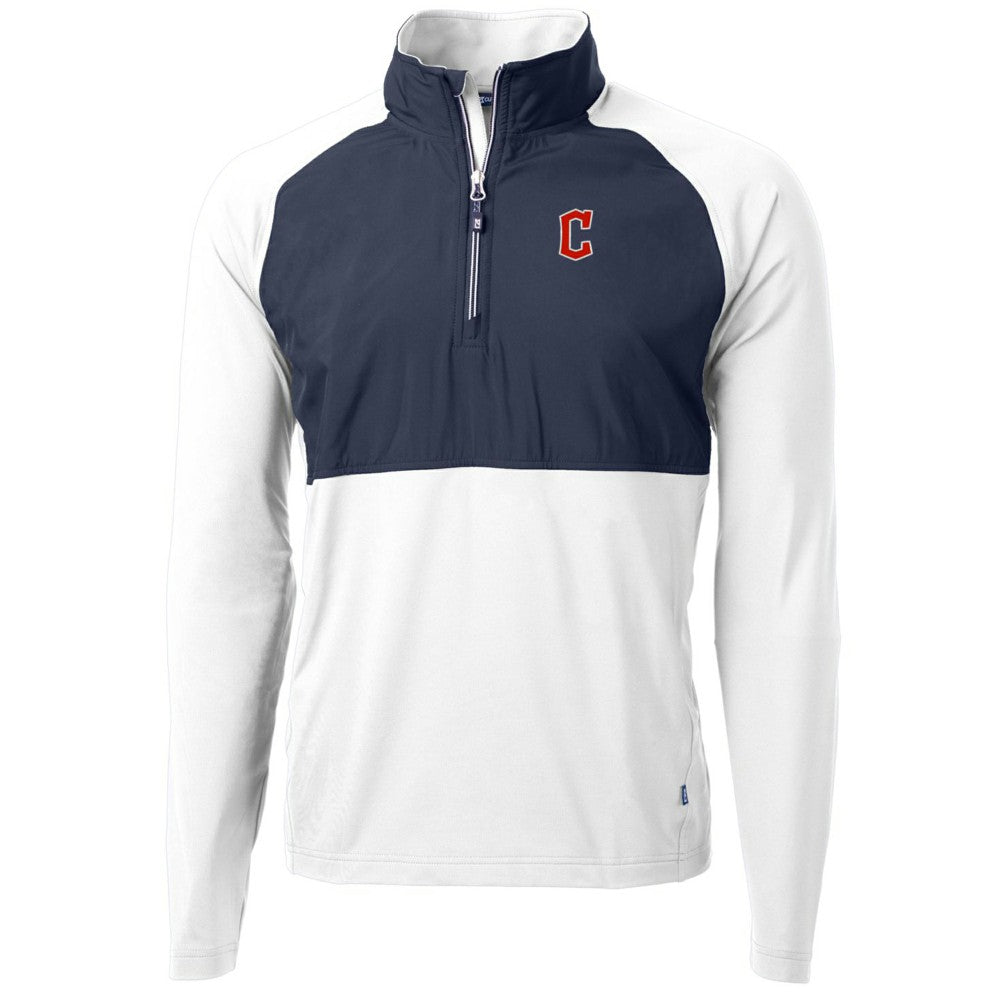 Cleveland Guardians Cutter & Buck Adapt Eco Knit Hybrid Recycled Quarter-Zip Pullover Jacket - White/Navy